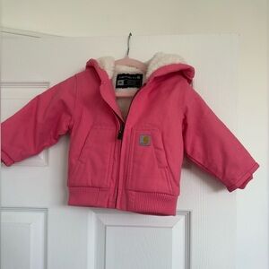 Carhartt Kid/ Baby Pink Sherpa-Lined Hooded Puffer Jacket